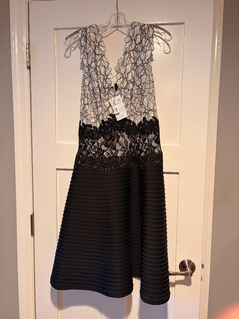 Tadashi Shoji Contrast Lace And Pintuck Neoprene Dress